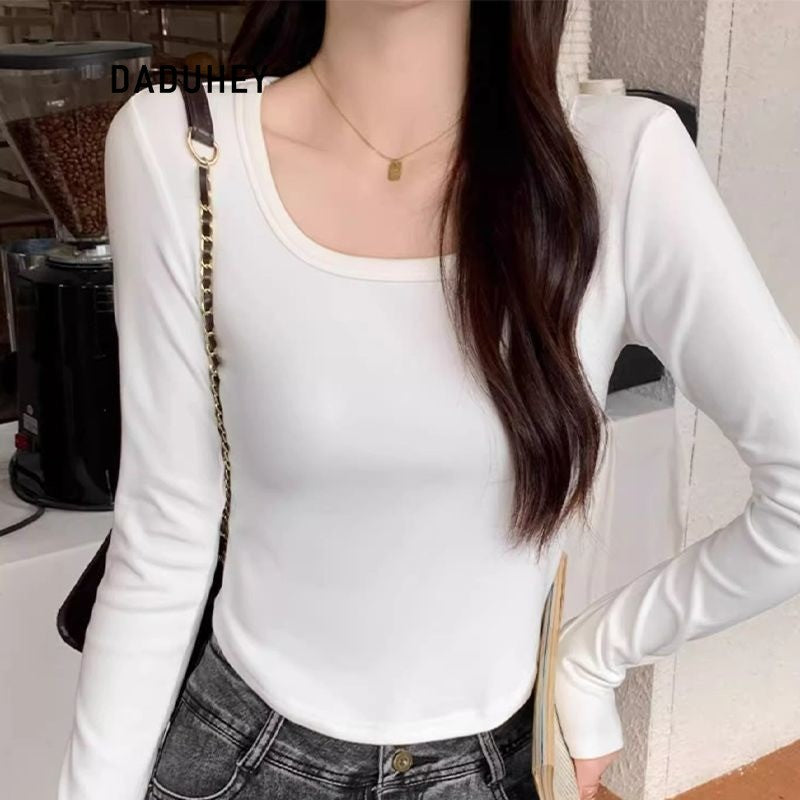 DADUHEY Velvet U-Neck Thermal Top Women | Warm Long Sleeve