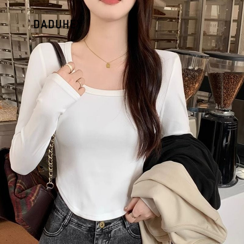 DADUHEY Velvet U-Neck Thermal Top Women | Warm Long Sleeve