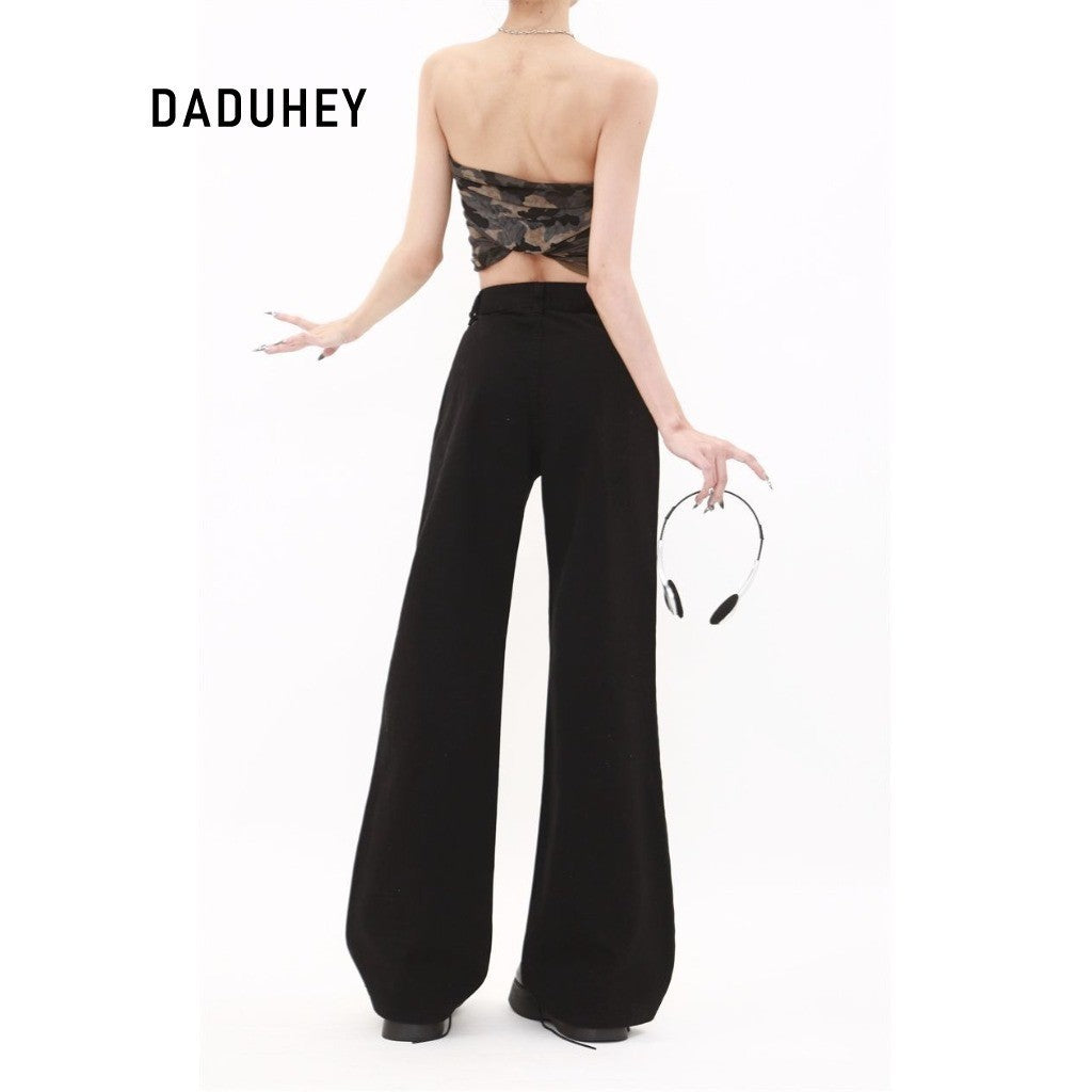 DaDuHey Straight-Leg Denim Overalls Women's American Retro High Waist Multi-Pocket Design | 1756