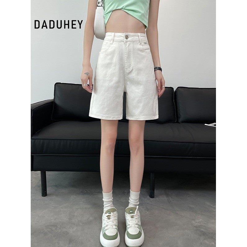 DADUHEY White Straight Denim Shorts Women | Slimming Fit