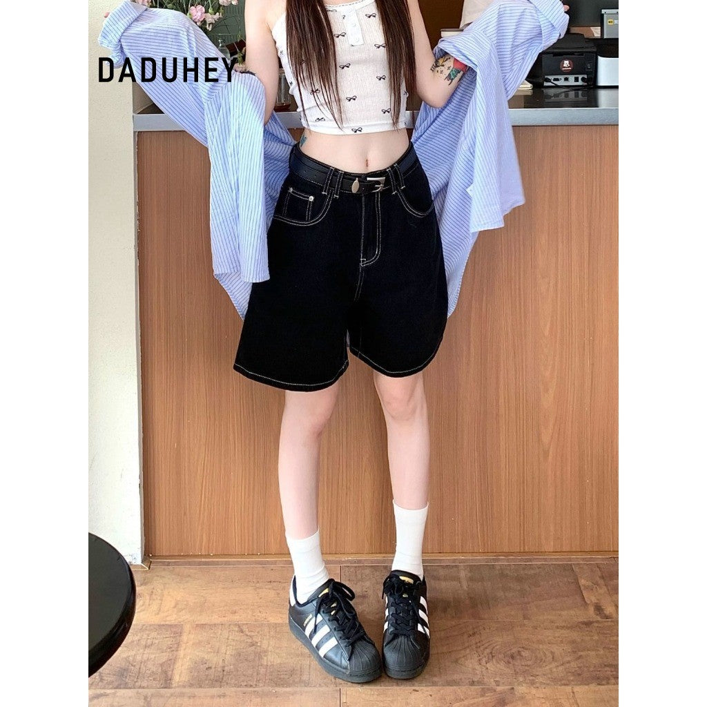 DADUHEY Black Denim Shorts Women | High-Waist Wide-Leg Slimming