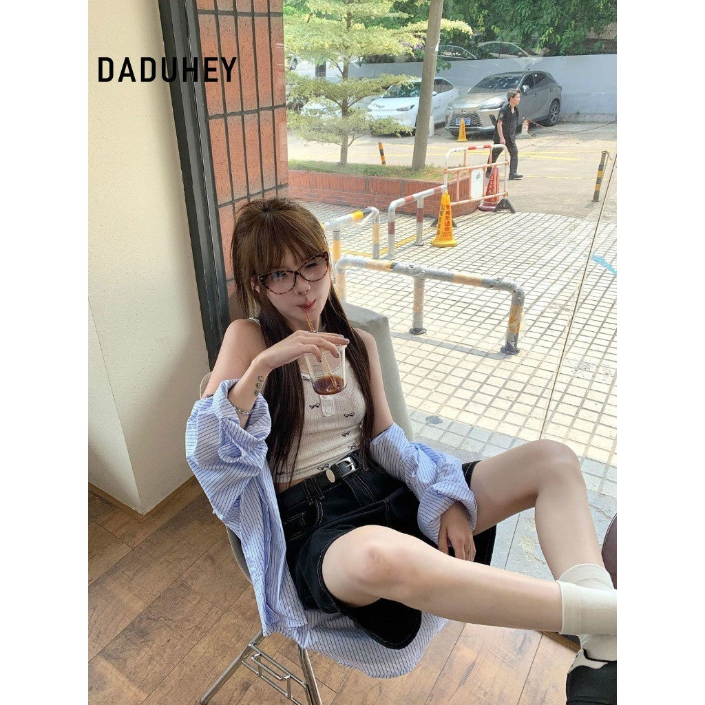 DADUHEY Black Denim Shorts Women | High-Waist Wide-Leg Slimming