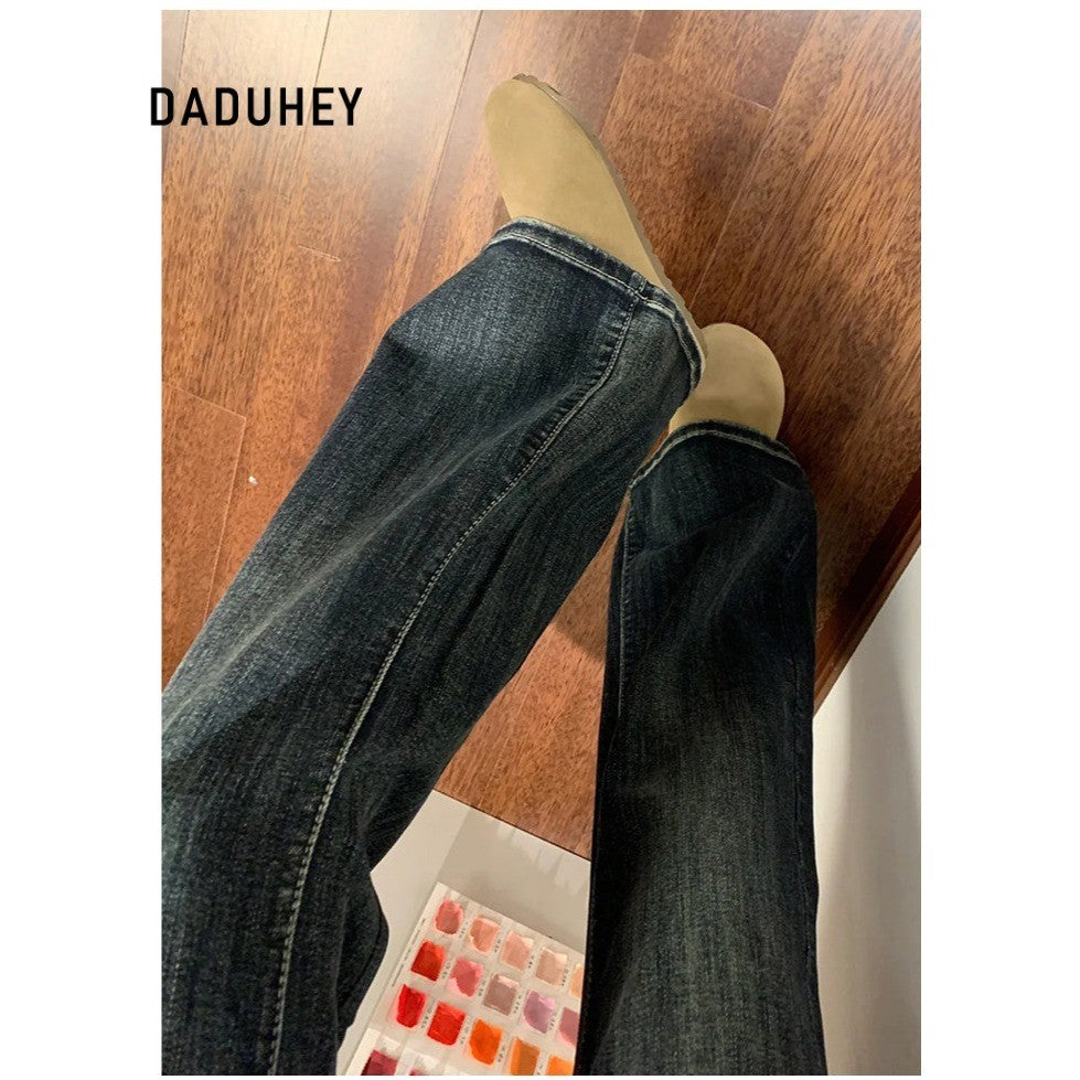 DADUHEY Women's Jeans New High Waist Double Breasted Loose Fitted Figure Flattering High-Rise Horn Horseshoe Pants | 9142