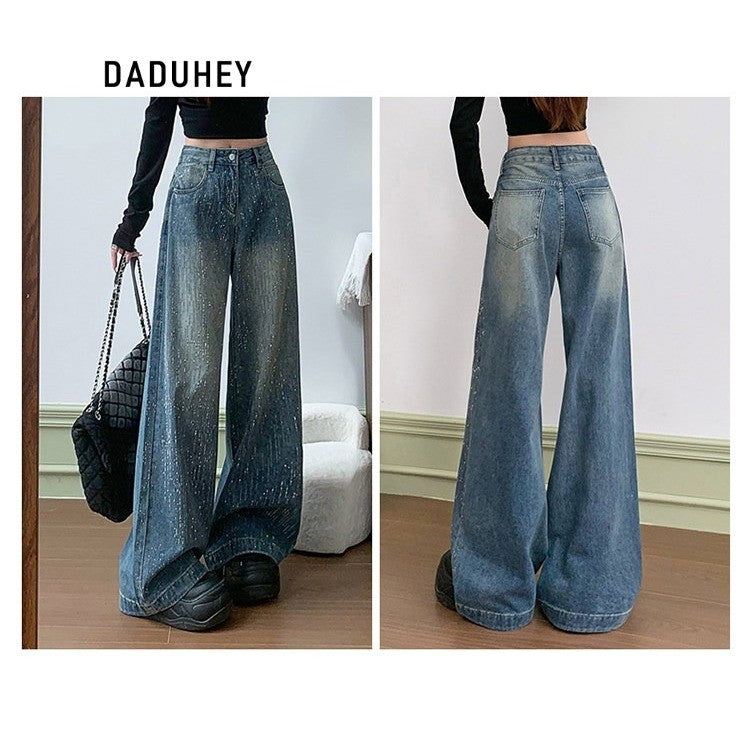 DADUHEY Rhinestone Wide-Leg Jeans Women | High-Waist Slimming