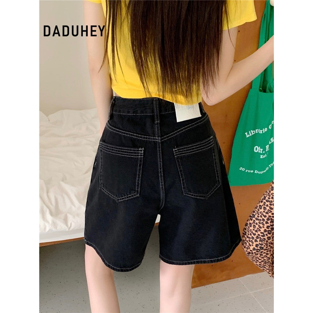 DADUHEY Black Denim Shorts Women | High-Waist Wide-Leg Slimming