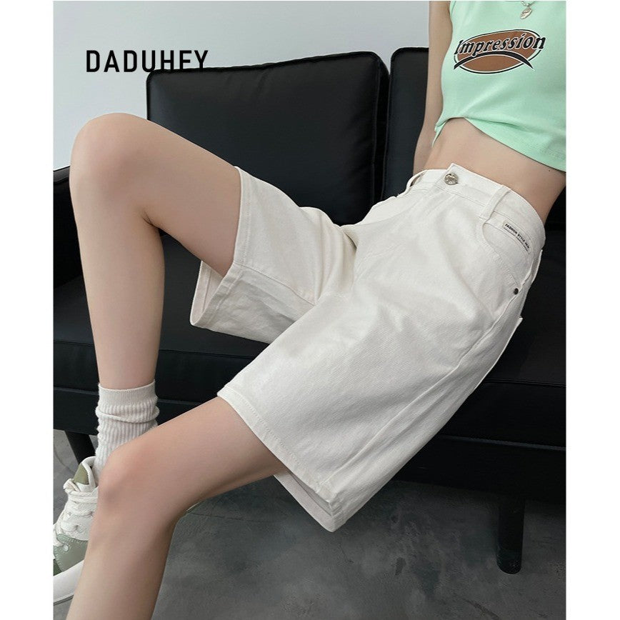 DADUHEY White Straight Denim Shorts Women | Slimming Fit