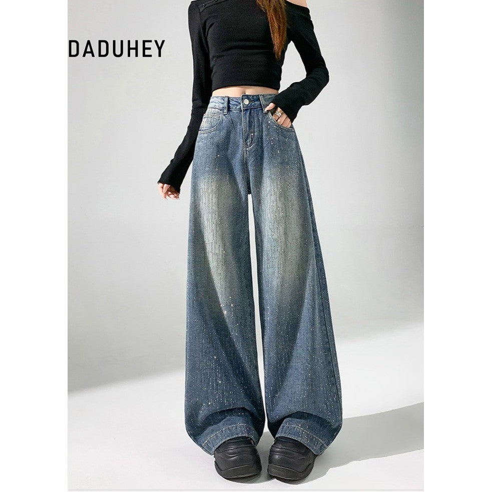 DADUHEY Rhinestone Wide-Leg Jeans Women | High-Waist Slimming
