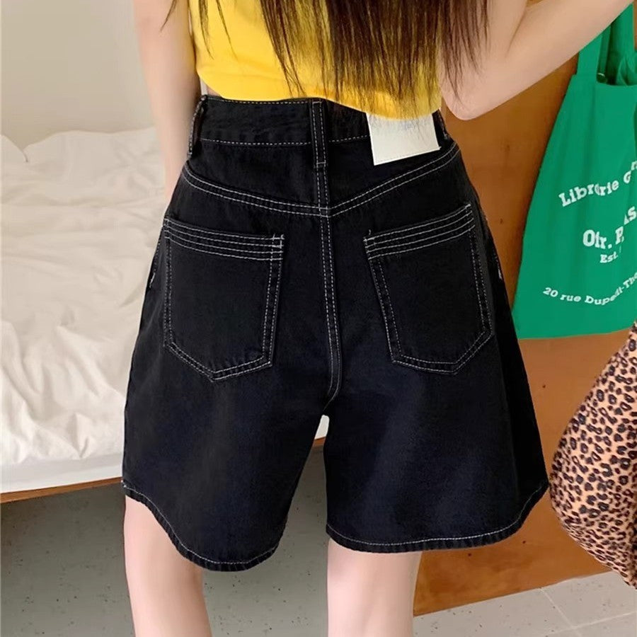 DADUHEY Black Denim Shorts Women | High-Waist Wide-Leg Slimming
