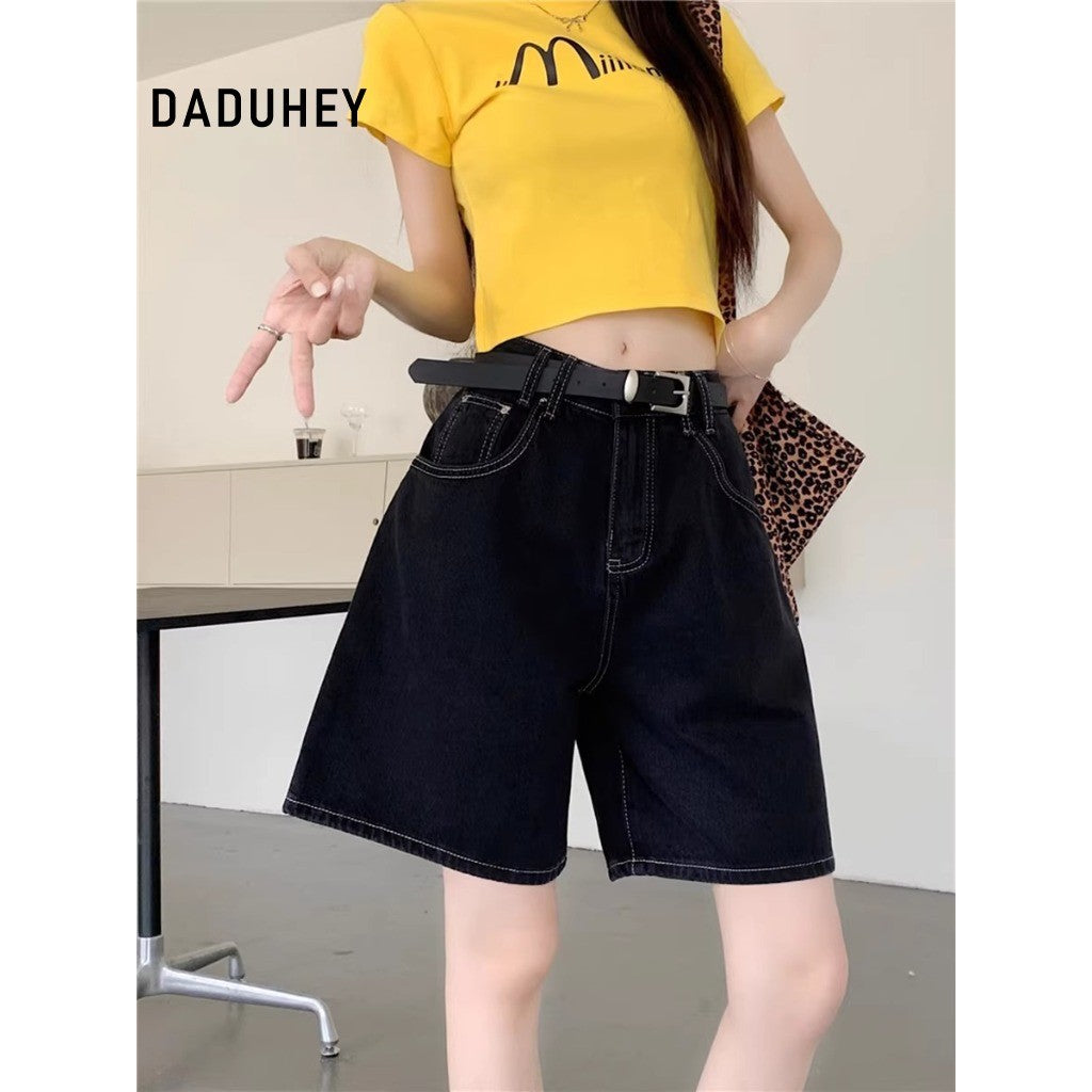 DADUHEY Black Denim Shorts Women | High-Waist Wide-Leg Slimming
