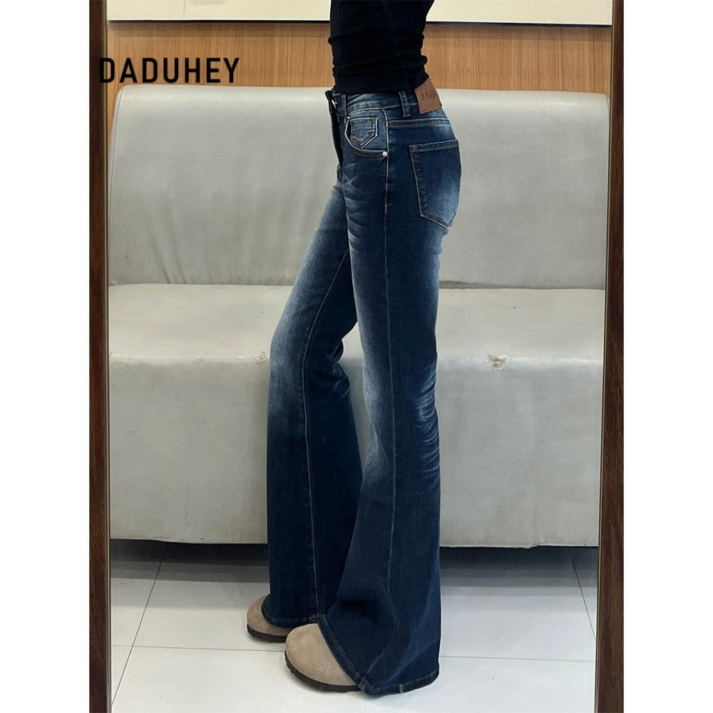 DADUHEY Women's Jeans New Large Size Plump Girls Slim Fit Slimming Cover Versatile Washed Distressed Bootcut Pants | 1917