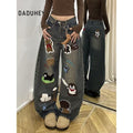 DaDuHey 9132 Retro Cartoon Puppy Embroidered Wide-Leg Jeans