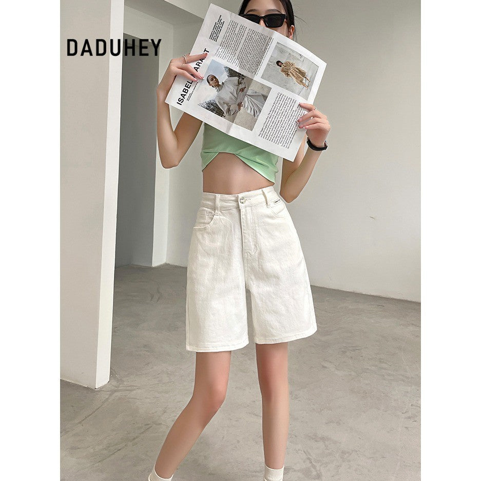 DADUHEY White Straight Denim Shorts Women | Slimming Fit