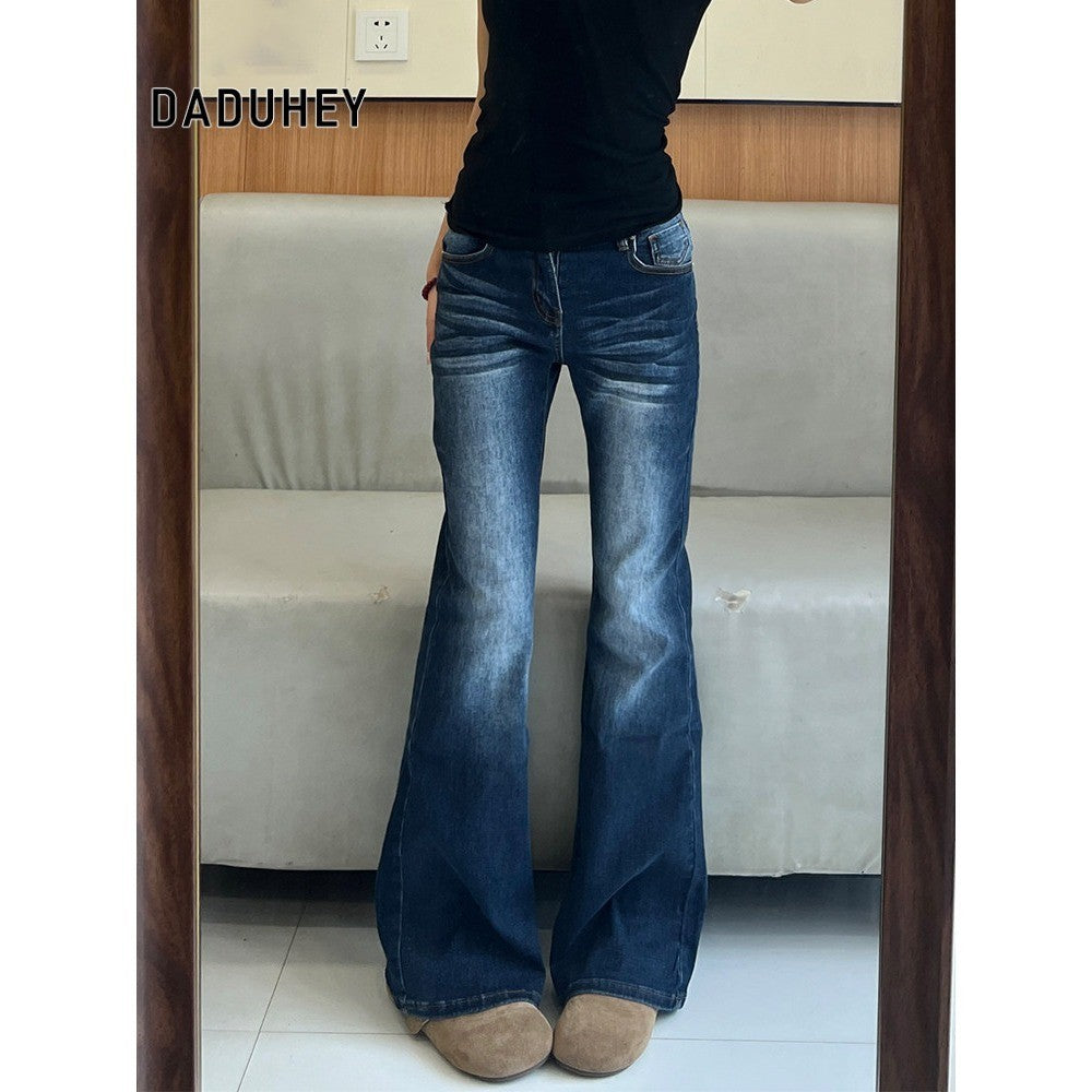 DADUHEY Women's Jeans New Large Size Plump Girls Slim Fit Slimming Cover Versatile Washed Distressed Bootcut Pants | 1917