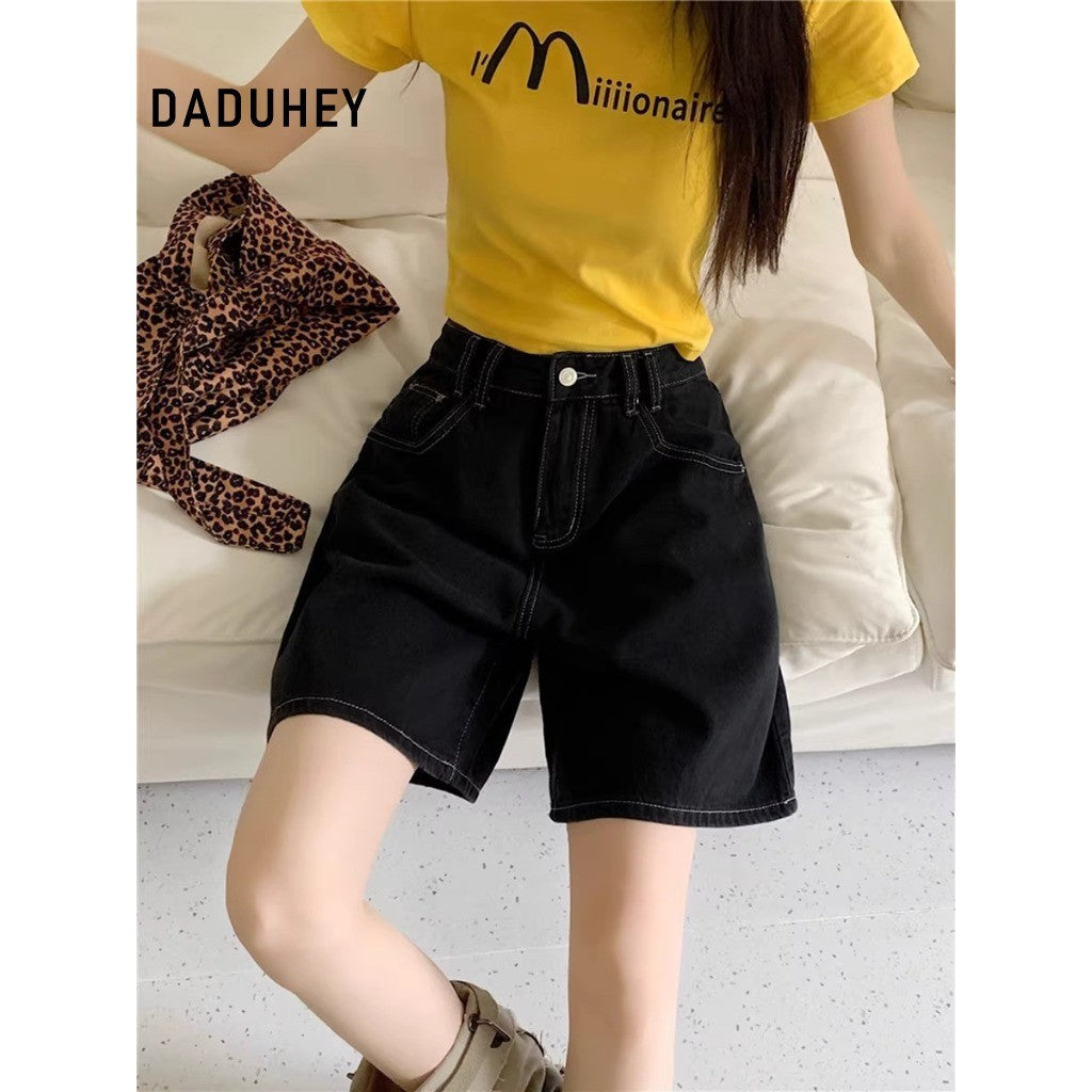 DADUHEY Black Denim Shorts Women | High-Waist Wide-Leg Slimming