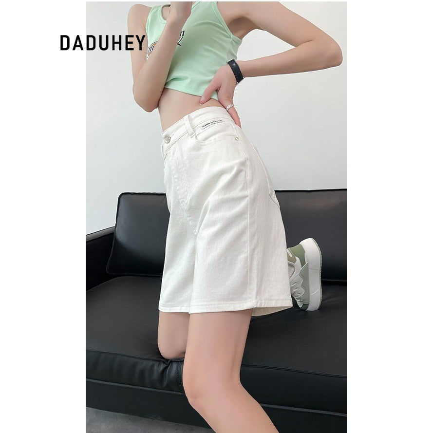 DADUHEY White Straight Denim Shorts Women | Slimming Fit